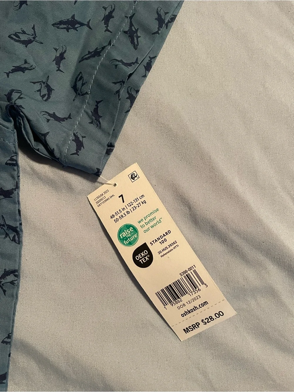 OshKosh B'gosh Light Blue Short Sleeve Shark Print Button-Up Shirt